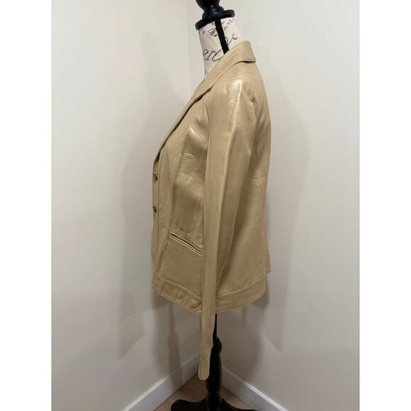 Jones New York Metallic Gold Leather Jacket Blazer Size Large - Picture 3 of 8